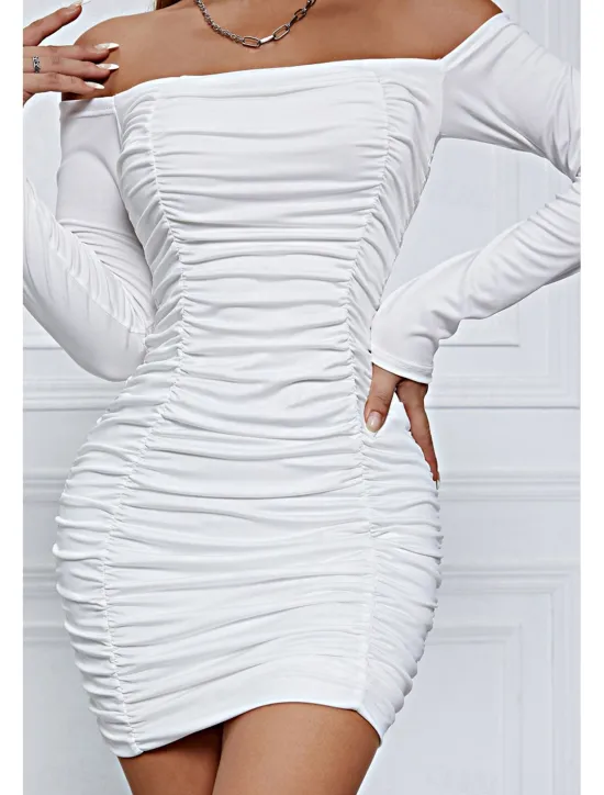Sale Women's Mini Dress White Dress Graduation Dress Bodycon Fashion Modern Vacation Birthday Graduation Regular Fit Plain Long Sleeve Off Shoulder Black White Wine Red Summer Women White Dresses