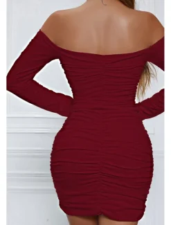 Sale Women's Mini Dress White Dress Graduation Dress Bodycon Fashion Modern Vacation Birthday Graduation Regular Fit Plain Long Sleeve Off Shoulder Black White Wine Red Summer Women White Dresses