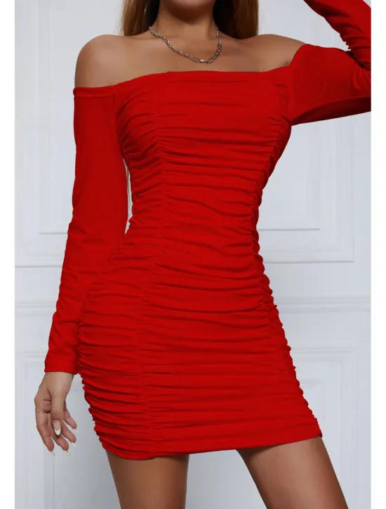 Sale Women's Mini Dress White Dress Graduation Dress Bodycon Fashion Modern Vacation Birthday Graduation Regular Fit Plain Long Sleeve Off Shoulder Black White Wine Red Summer Women White Dresses