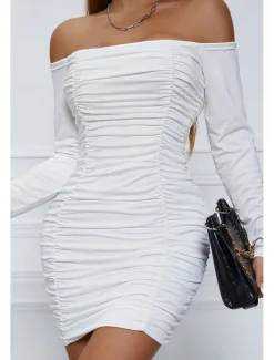 Sale Women's Mini Dress White Dress Graduation Dress Bodycon Fashion Modern Vacation Birthday Graduation Regular Fit Plain Long Sleeve Off Shoulder Black White Wine Red Summer Women White Dresses