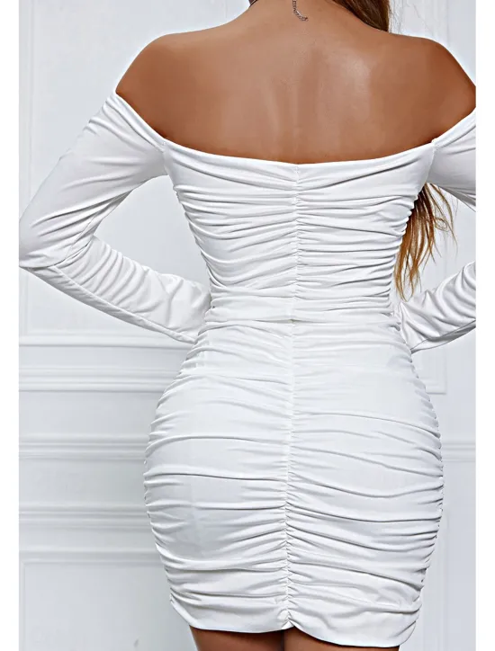 Sale Women's Mini Dress White Dress Graduation Dress Bodycon Fashion Modern Vacation Birthday Graduation Regular Fit Plain Long Sleeve Off Shoulder Black White Wine Red Summer Women White Dresses