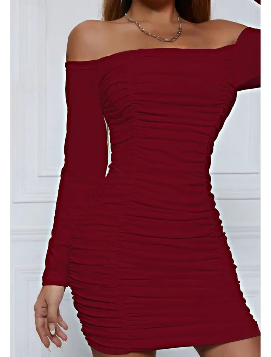 Sale Women's Mini Dress White Dress Graduation Dress Bodycon Fashion Modern Vacation Birthday Graduation Regular Fit Plain Long Sleeve Off Shoulder Black White Wine Red Summer Women White Dresses