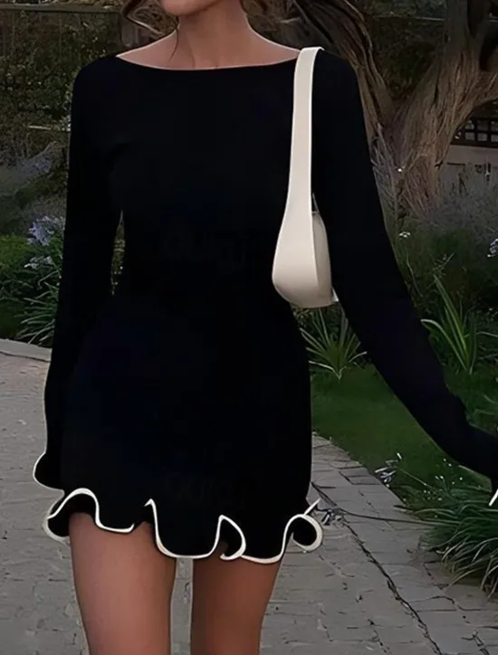 Best Women's Mini Dress White Dress Sheath Dress Stylish Casual Vacation Daily Date Regular Fit Plain Long Sleeve Crew Neck Black White Pink Spring Fall Women White Dresses
