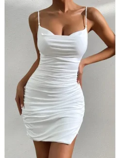Sale Women's Mini Dress Dress Graduation Dress Sexy Dress Slip Dress Fashion Mature Graduation Date Going out Regular Fit Plain Sleeveless Spaghetti Strap Summer Women White Dresses