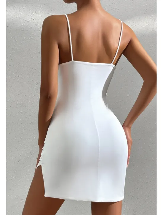 Sale Women's Mini Dress Dress Graduation Dress Sexy Dress Slip Dress Fashion Mature Graduation Date Going out Regular Fit Plain Sleeveless Spaghetti Strap Summer Women White Dresses