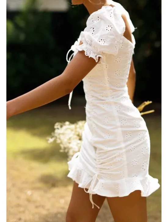 Outlet Women's Mini Dress Dress Graduation Dress Fashion Vacation Birthday Weekend Regular Fit Plain Short Sleeve Square Neck Summer Women White Dresses
