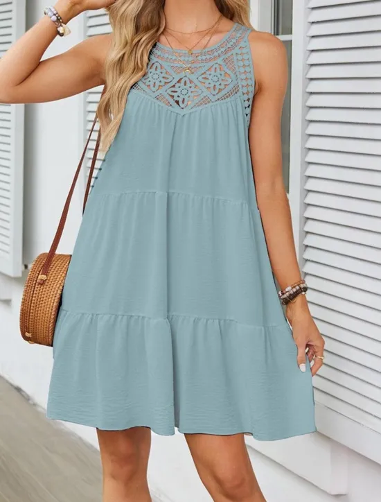Discount Women's Mini Dress White Dress Lace Dress Boho Dress Casual Vacation Street Regular Fit Sleeveless Crew Neck Black White Red Navy Blue Summer Women White Dresses