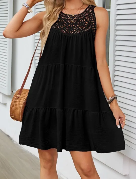 Discount Women's Mini Dress White Dress Lace Dress Boho Dress Casual Vacation Street Regular Fit Sleeveless Crew Neck Black White Red Navy Blue Summer Women White Dresses