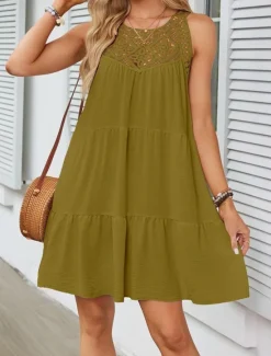 Discount Women's Mini Dress White Dress Lace Dress Boho Dress Casual Vacation Street Regular Fit Sleeveless Crew Neck Black White Red Navy Blue Summer Women White Dresses