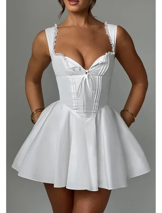 Outlet Women's Mini Dress White Dress Graduation Dress Slip Dress Fashion Birthday Graduation Date Regular Fit Plain Sleeveless Spaghetti Strap Black White Yellow Blue Summer Women White Dresses