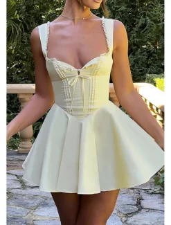 Outlet Women's Mini Dress White Dress Graduation Dress Slip Dress Fashion Birthday Graduation Date Regular Fit Plain Sleeveless Spaghetti Strap Black White Yellow Blue Summer Women White Dresses