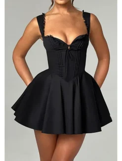 Outlet Women's Mini Dress White Dress Graduation Dress Slip Dress Fashion Birthday Graduation Date Regular Fit Plain Sleeveless Spaghetti Strap Black White Yellow Blue Summer Women White Dresses