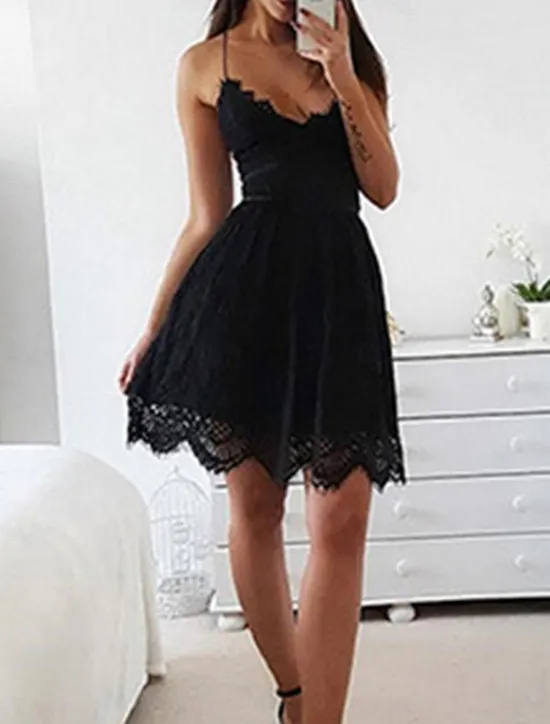 Outlet Women's Mini Dress Dress Graduation Dress Casual Dress Lace Wedding Dress Streetwear Street Date Regular Fit Sleeveless Strap Black Summer Women White Dresses