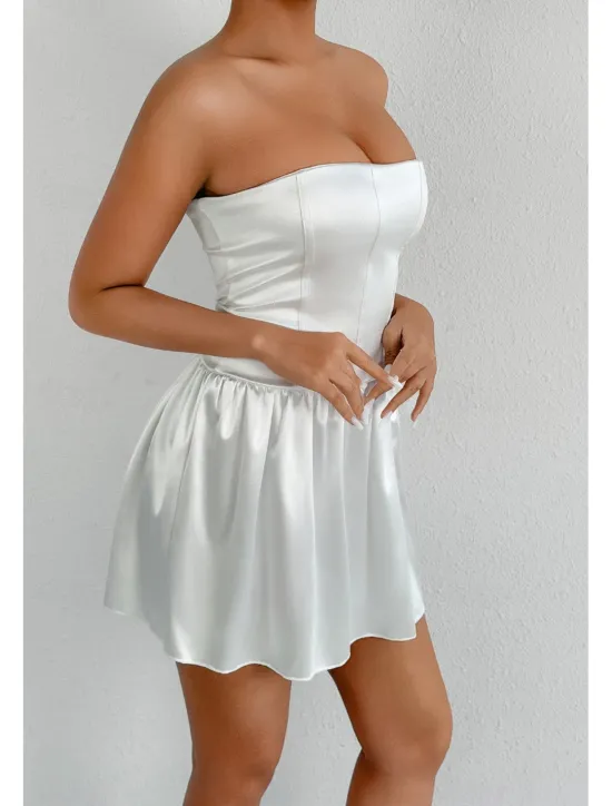 New Women's Mini Dress Dress Graduation Dress Fashion Graduation Tea Party Weekend Regular Fit Plain Sleeveless Strapless Summer Women White Dresses