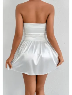 New Women's Mini Dress Dress Graduation Dress Fashion Graduation Tea Party Weekend Regular Fit Plain Sleeveless Strapless Summer Women White Dresses