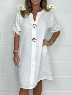 Best Women's Mini Dress White Dress Shirt Dress Casual Dress Cotton Linen Dress Basic Casual Loose Fit Graphic Half Sleeve V Neck Black White Red Gray Summer Women Shirts