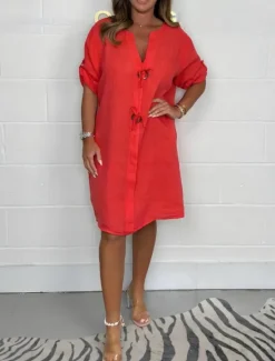 Best Women's Mini Dress White Dress Shirt Dress Casual Dress Cotton Linen Dress Basic Casual Loose Fit Graphic Half Sleeve V Neck Black White Red Gray Summer Women Shirts