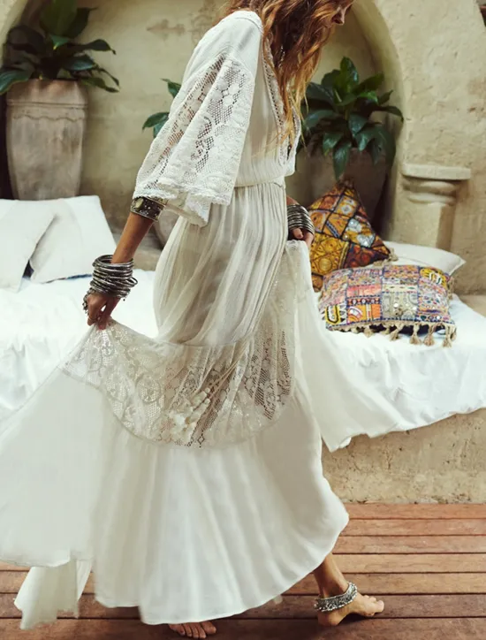 Online Women's Mini Dress Dress Swing Dress Summer Dress Boho Dress Streetwear Maxi Basic Vacation Street Holiday Regular Fit Half Sleeve V Neck Summer Women White Dresses
