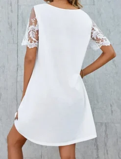 Women's Mini Dress Dress Classic Casual Daily Loose Fit Short Sleeve Crew Neck Summer Women White Dresses