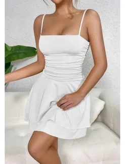 Clearance Women's Mini Dress White Dress Graduation Dress Slip Dress Fashion Birthday Graduation Date Regular Fit Plain Sleeveless Spaghetti Strap Black White Yellow Red Summer Women White Dresses