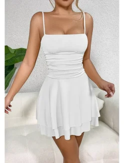 Clearance Women's Mini Dress White Dress Graduation Dress Slip Dress Fashion Birthday Graduation Date Regular Fit Plain Sleeveless Spaghetti Strap Black White Yellow Red Summer Women White Dresses
