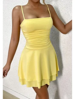 Clearance Women's Mini Dress White Dress Graduation Dress Slip Dress Fashion Birthday Graduation Date Regular Fit Plain Sleeveless Spaghetti Strap Black White Yellow Red Summer Women White Dresses
