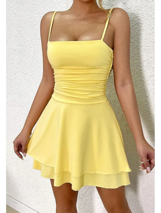 Clearance Women's Mini Dress White Dress Graduation Dress Slip Dress Fashion Birthday Graduation Date Regular Fit Plain Sleeveless Spaghetti Strap Black White Yellow Red Summer Women White Dresses