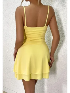 Clearance Women's Mini Dress White Dress Graduation Dress Slip Dress Fashion Birthday Graduation Date Regular Fit Plain Sleeveless Spaghetti Strap Black White Yellow Red Summer Women White Dresses