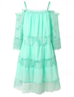 New Women's Mini Dress White Dress Graduation Dress Lace Dress Boho Dress Stylish Basic Modern Vacation Loose Fit Pure Color Half Sleeve Crew Neck Black White Green Light Blue Summer Spring Women White Dresses