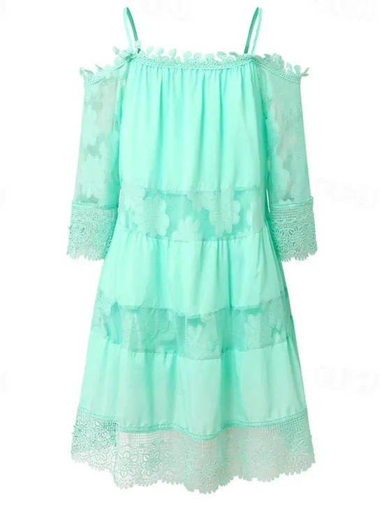 New Women's Mini Dress White Dress Graduation Dress Lace Dress Boho Dress Stylish Basic Modern Vacation Loose Fit Pure Color Half Sleeve Crew Neck Black White Green Light Blue Summer Spring Women White Dresses