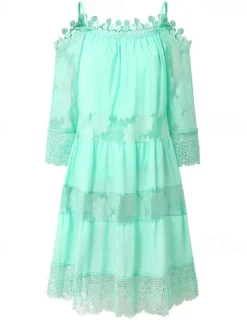 New Women's Mini Dress White Dress Graduation Dress Lace Dress Boho Dress Stylish Basic Modern Vacation Loose Fit Pure Color Half Sleeve Crew Neck Black White Green Light Blue Summer Spring Women White Dresses
