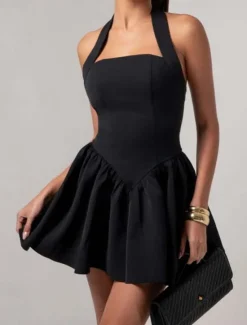 Outlet Women's Mini Dress White Dress Graduation Dress Party Dress Cocktail Dress Fashion Party Date Tea Party Regular Fit Plain Sleeveless Halter Neck Black White Wine Summer Women White Dresses