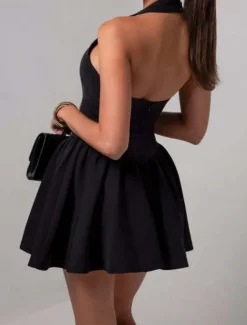 Outlet Women's Mini Dress White Dress Graduation Dress Party Dress Cocktail Dress Fashion Party Date Tea Party Regular Fit Plain Sleeveless Halter Neck Black White Wine Summer Women White Dresses