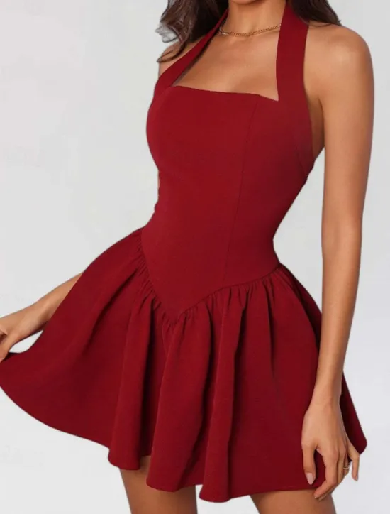 Outlet Women's Mini Dress White Dress Graduation Dress Party Dress Cocktail Dress Fashion Party Date Tea Party Regular Fit Plain Sleeveless Halter Neck Black White Wine Summer Women White Dresses