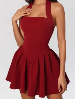 Outlet Women's Mini Dress White Dress Graduation Dress Party Dress Cocktail Dress Fashion Party Date Tea Party Regular Fit Plain Sleeveless Halter Neck Black White Wine Summer Women White Dresses