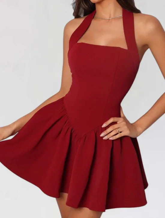 Outlet Women's Mini Dress White Dress Graduation Dress Party Dress Cocktail Dress Fashion Party Date Tea Party Regular Fit Plain Sleeveless Halter Neck Black White Wine Summer Women White Dresses