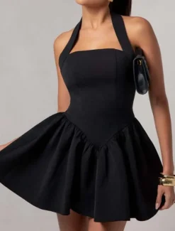 Outlet Women's Mini Dress White Dress Graduation Dress Party Dress Cocktail Dress Fashion Party Date Tea Party Regular Fit Plain Sleeveless Halter Neck Black White Wine Summer Women White Dresses