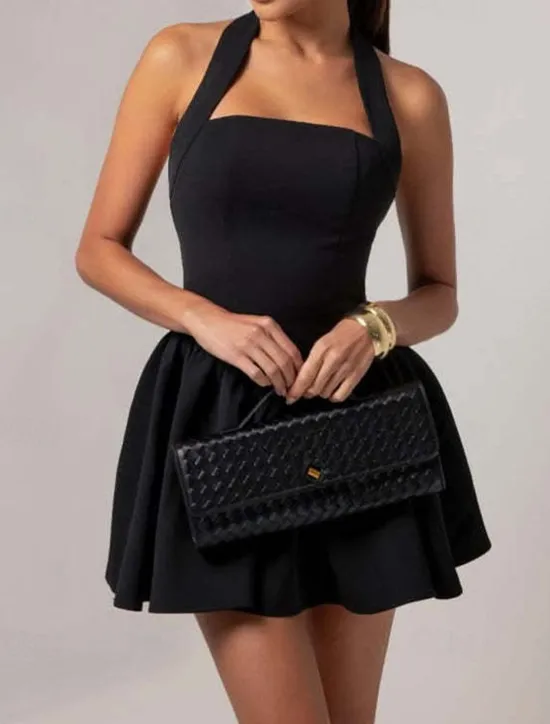 Outlet Women's Mini Dress White Dress Graduation Dress Party Dress Cocktail Dress Fashion Party Date Tea Party Regular Fit Plain Sleeveless Halter Neck Black White Wine Summer Women White Dresses