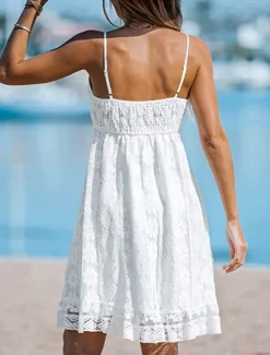 Clearance Women's Mini Dress White Dress Graduation Dress Lace Dress Sundress Bohemia Sexy Vacation Beach Regular Fit Sleeveless Strap White Yellow Summer Women White Dresses
