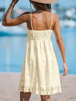 Clearance Women's Mini Dress White Dress Graduation Dress Lace Dress Sundress Bohemia Sexy Vacation Beach Regular Fit Sleeveless Strap White Yellow Summer Women White Dresses