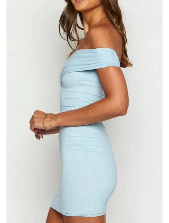 New Women's Mini Dress White Dress Graduation Dress Homecoming Dress Bodycon Fashion Mature Graduation Date Going out Regular Fit Plain Sleeveless One Shoulder Black White Light Blue Summer Women White Dresses