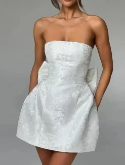 New Women's Mini Dress White Dress Graduation Dress Party Dress Fashion Birthday Graduation Cocktail Party Regular Fit Plain Sleeveless Strapless Light Pink White Summer Women White Dresses