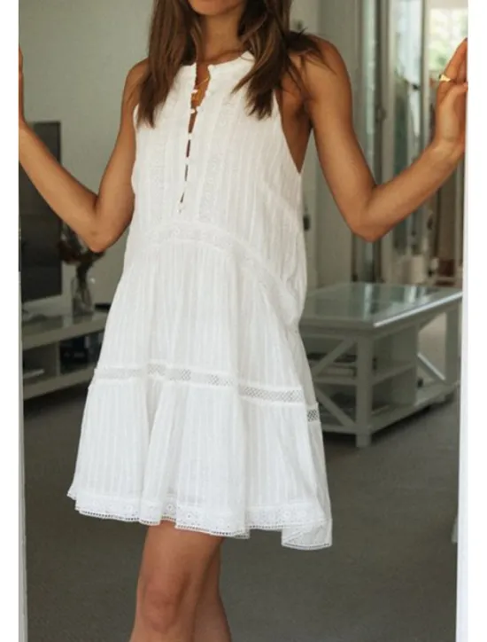 Hot Women's Mini Dress Dress Fashion Modern Birthday Graduation Date Regular Fit Plain Sleeveless Stand Collar Summer Women White Dresses