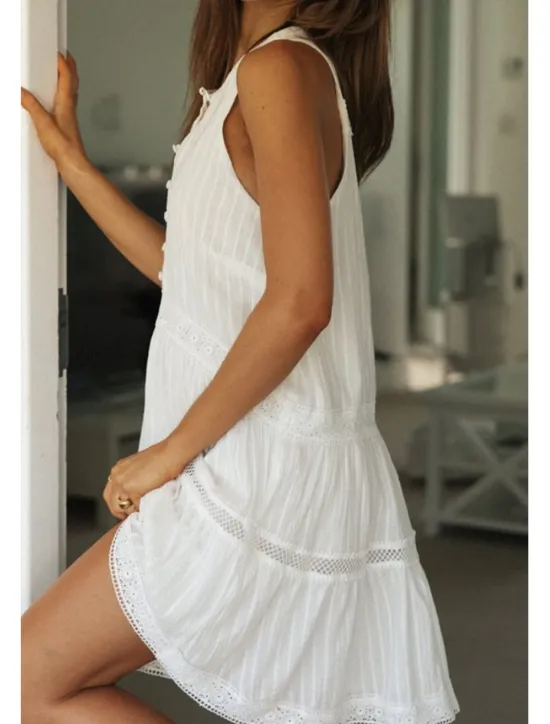 Hot Women's Mini Dress Dress Fashion Modern Birthday Graduation Date Regular Fit Plain Sleeveless Stand Collar Summer Women White Dresses