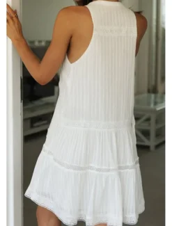 Hot Women's Mini Dress Dress Fashion Modern Birthday Graduation Date Regular Fit Plain Sleeveless Stand Collar Summer Women White Dresses