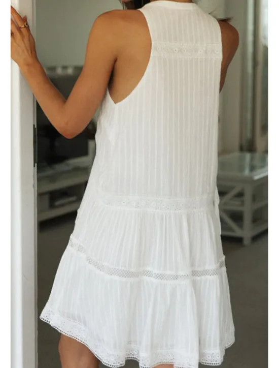 Hot Women's Mini Dress Dress Fashion Modern Birthday Graduation Date Regular Fit Plain Sleeveless Stand Collar Summer Women White Dresses