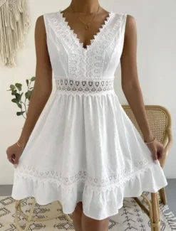 Hot Women's Mini Dress White Dress Graduation Dress Casual Dress Tank Dress Basic Casual Vacation Daily Regular Fit Plain Sleeveless V Neck Black White Summer Women Spring Dresses