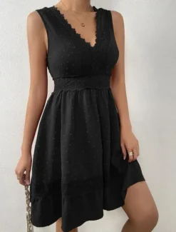 Hot Women's Mini Dress White Dress Graduation Dress Casual Dress Tank Dress Basic Casual Vacation Daily Regular Fit Plain Sleeveless V Neck Black White Summer Women Spring Dresses