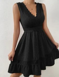 Hot Women's Mini Dress White Dress Graduation Dress Casual Dress Tank Dress Basic Casual Vacation Daily Regular Fit Plain Sleeveless V Neck Black White Summer Women Spring Dresses