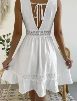 Hot Women's Mini Dress White Dress Graduation Dress Casual Dress Tank Dress Basic Casual Vacation Daily Regular Fit Plain Sleeveless V Neck Black White Summer Women Spring Dresses